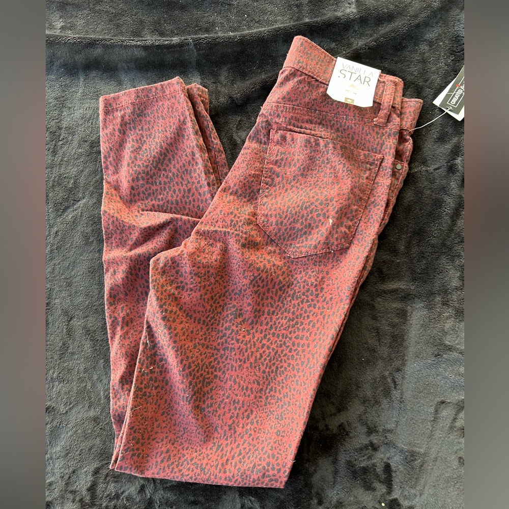 Vanilla Star Maroon Leopard Skinny Jeans